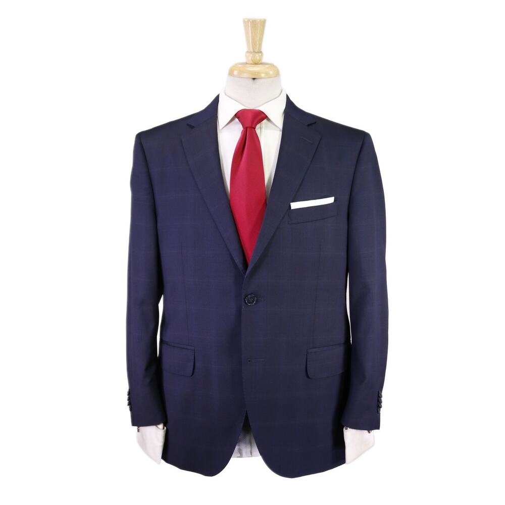 Peter Millar Navy Blue Windowpane 2-Btn Wool Suit 40S